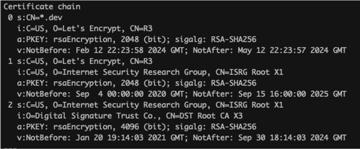 DST Root CA X3이 포함된 Chain을 사용하고 있는 Cert Chain 스크린샷